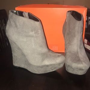 Gray suede wedges